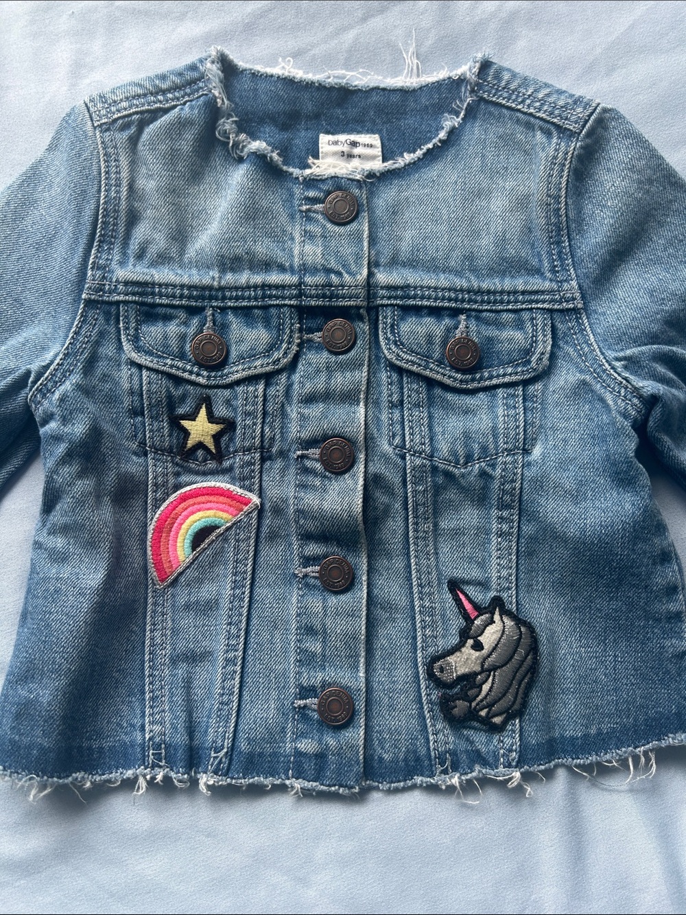 Baby GAP Blue Denim Jacket with Unicorn, Rainbow & Star Patches